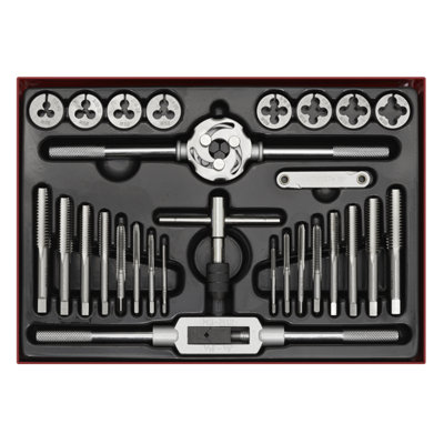 Sealey Tap & Die Set 28 Pieces Split Dies Imperial BSW 1/8"-1/2" AK3028BSW
