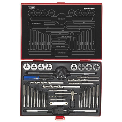 Sealey Tap & Die Set 37 Pieces Split Dies Metric High Carbon Steel Tool AK3037 - 5