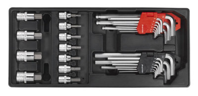 Sealey Tool Tray with Hex/Ball-End Hex Keys & Socket Bit Set 29pc TBT07