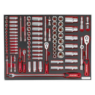 Sealey Tool Tray with Socket Set 91pc 1/4", 3/8" & 1/2"Sq Drive TBTP02