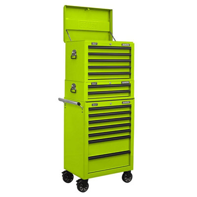 Sealey Topchest, Mid-Box & Rollcab Combination 14 Drawer with Ball-Bearing Slides - Green APSTACKTHV