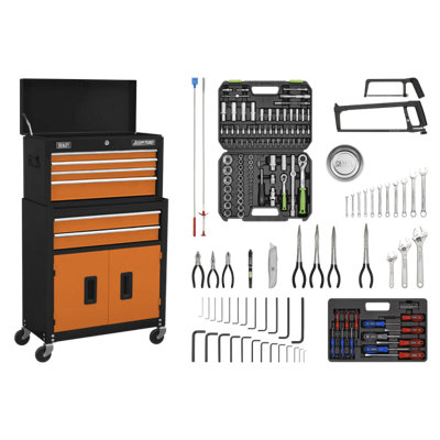 Sealey Topchest Rollcab 6 Drawers Orange Black Tool Kit 170 Pieces AP22OCOMBO