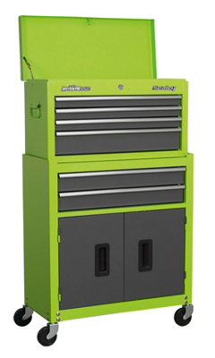 Sealey Topchest & Rollcab Combination 6 Drawer with Ball-Bearing Slides - Hi-Vis Green/Grey AP2200BBHV