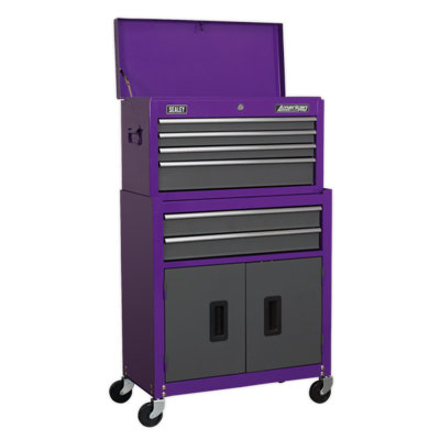 Sealey Topchest Rollcab Combo 6 Drawers Purple/Grey 128Pc Tool Kit AP2200COMBOCP - 7