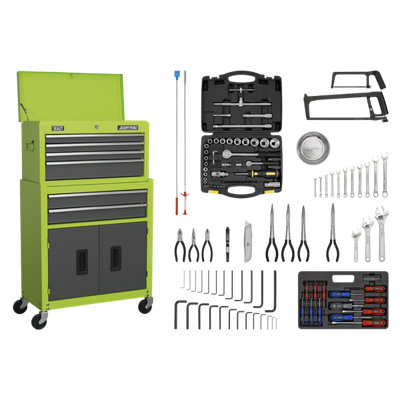 Sealey Topchest Rollcab6 Drawer Hi-Vis Green/Grey 128 Pcs Tool Kit AP2200COMBOHV