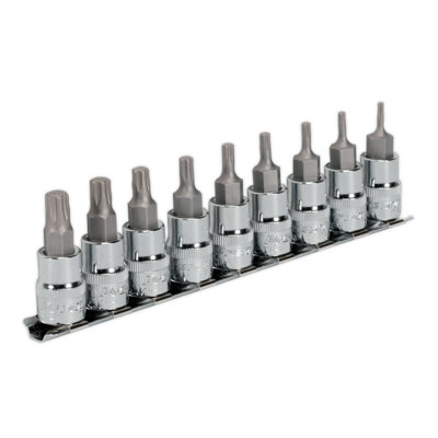 Sealey TRX-P Socket Bit Set Polished Finish 9 Pcs 3/8" Square Drive 50mm AK6222