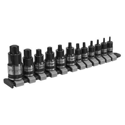 Sealey TRX-Star Socket Bit Set 12 Pcs Stubby 1/4" 3/8" 1/2" Drive Black AK6228B