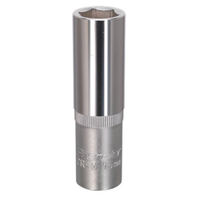 Sealey WallDrive Socket 15mm Deep 1/2" Square Drive Chrome Vanadium Steel S1215D