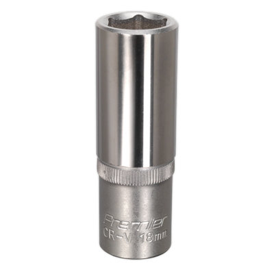 Sealey WallDrive Socket 18mm Deep 1/2" Square Drive Chrome Vanadium Steel S1218D