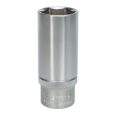 Sealey WallDrive Socket 24mm Deep 1/2" Square Drive Chrome Vanadium Steel S1224D