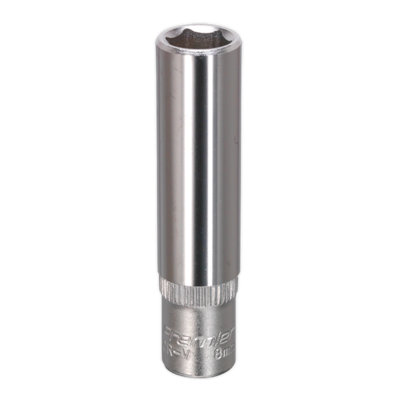 Sealey WallDrive Socket 8mm Deep 1/4" Square Drive Chrome Vanadium Steel S1408D