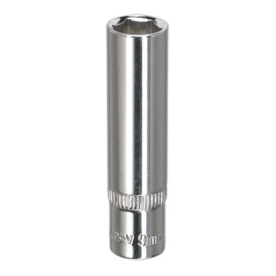 Sealey WallDrive Socket 9mm Deep 1/4" Square Drive Fully Polished Finish SP1409D