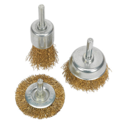 Sealey Wire Brush Set 3 Pieces Brassed Suitable For Power Tools 4500rpm BWBS03