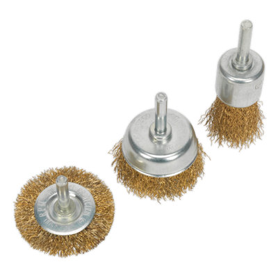 Sealey Wire Brush Set 3 Pieces Brassed Suitable For Power Tools 4500rpm BWBS03