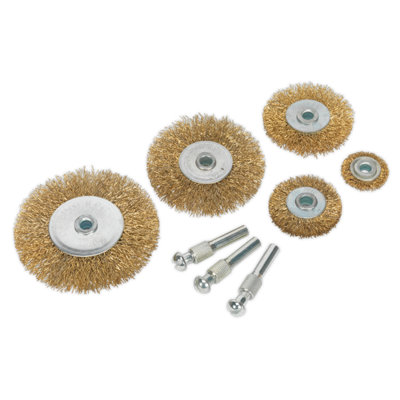 Sealey Wire Brush Set 8 Pieces Brassed Suitable For Power Tools 4500rpm BWBS08