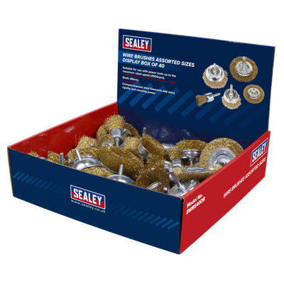Sealey Wire Brushes Assorted Sizes Display Box of 40 Shaft: Diameter 6mm BWBS40DB
