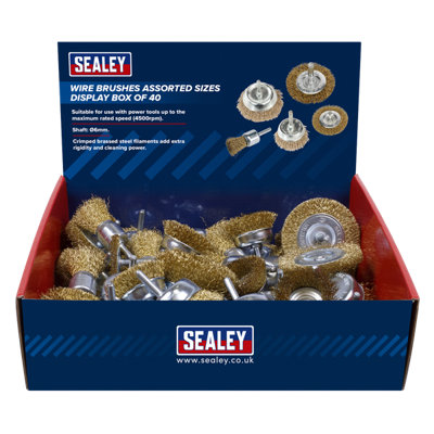 Sealey Wire Brushes Assorted Sizes Display Box of 40 Shaft: Diameter 6mm BWBS40DB - 3