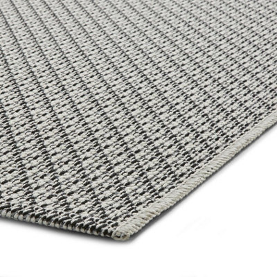 Seam Flat Weave Easy Clean Plain Rug - Ivory/Black - 120x170