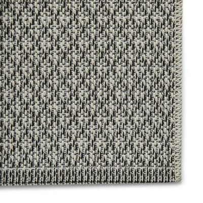 Seam Flat Weave Easy Clean Plain Rug - Ivory/Black - 160x220