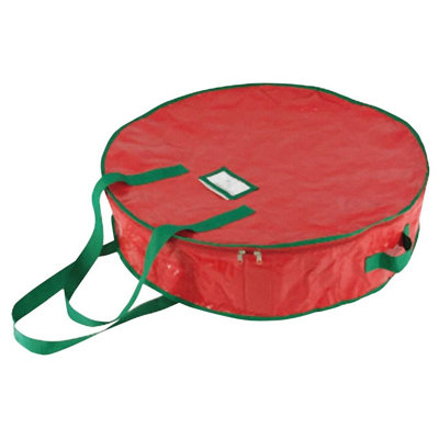 Seasonal Wreath or Garland Storage Bag - Christmas Decorations Round Protective Holder with Zipper, Carry Handles & Card Slot