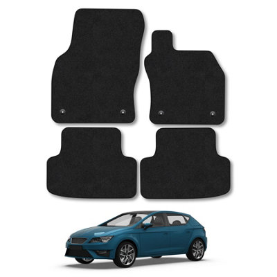 GGCCM Tailored Black Carpet Floor Mats For Seat Leon 2020+ – 4-Piece Set With Fixing Clips