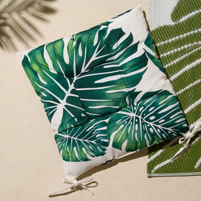 Seat Pads 4 Water Resistant Garden Chairs Cover Ties Leaf Outdoor Cushions - 3