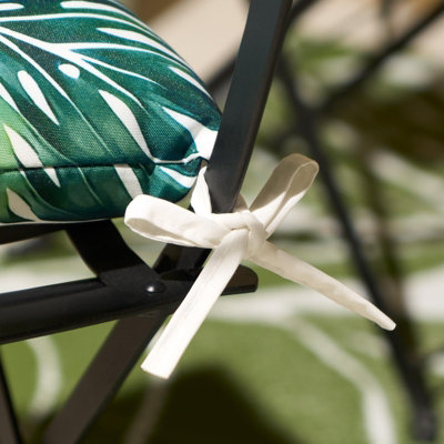 Seat Pads 4 Water Resistant Garden Chairs Cover Ties Leaf Outdoor Cushions - 4
