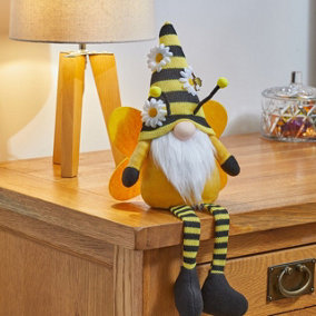 Seated Buzz Gonk - Black & Yellow Bumble Bee Soft Plush Faceless Stuffed Tomte Gnome Novelty Home Ornament - H45 x W20 x D11cm