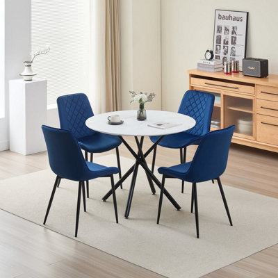 Seattle Dining Table with 4 Blue Amelia Velvet Chairs