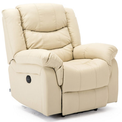 SEATTLE ELECTRIC AUTOMATIC RECLINER ARMCHAIR SOFA HOME LOUNGE BONDED LEATHER CHAIR (Cream)