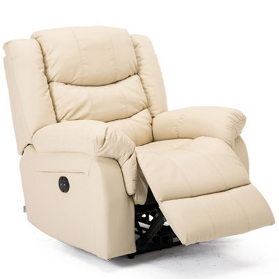 SEATTLE ELECTRIC AUTOMATIC RECLINER ARMCHAIR SOFA HOME LOUNGE BONDED LEATHER CHAIR (Cream)