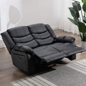 SEATTLE ELECTRIC HIGH BACK BONDED LEATHER RECLINER 2 SEATER SOFA (Black)