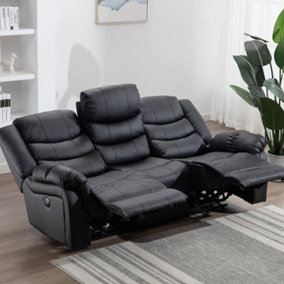 SEATTLE ELECTRIC HIGH BACK BONDED LEATHER RECLINER 3 SEATER SOFA (Black)