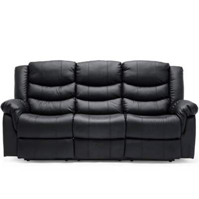 Seattle Electric High Back Bonded Leather Recliner 3 Seater Sofa (Black)