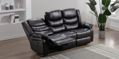 Seattle Electric High Back Bonded Leather Recliner 3 Seater Sofa (Brown)