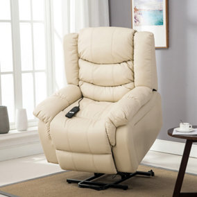 SEATTLE ELECTRIC SINGLE MOTOR RISE RECLINER ARMCHAIR SOFA HOME LOUNGE BONDED LEATHER CHAIR (Cream)