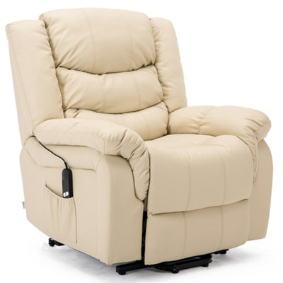 Seattle Electric Single Motor Rise Recliner Armchair Sofa Home Lounge Bonded Leather Chair Cream