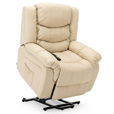 Seattle Electric Single Motor Rise Recliner Armchair Sofa Home Lounge Bonded Leather Chair (Cream)