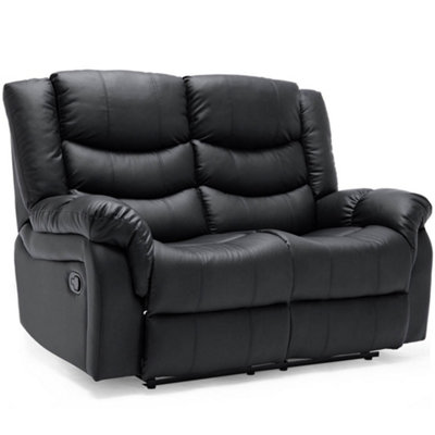 Seattle Manual High Back Bonded Leather Recliner 2 Seater Sofa (Black)