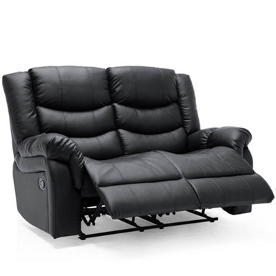Seattle Manual High Back Bonded Leather Recliner 2 Seater Sofa (Black)