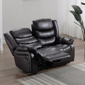 SEATTLE MANUAL HIGH BACK BONDED LEATHER RECLINER 2 SEATER SOFA (Brown)