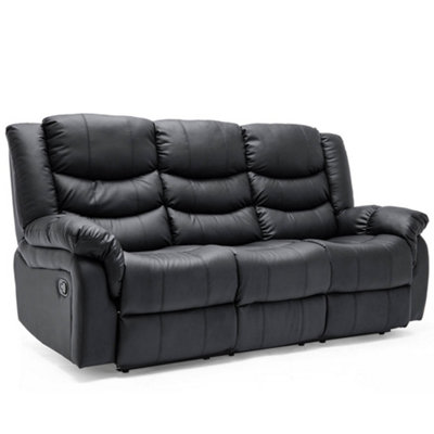Seattle Manual High Back Bonded Leather Recliner 3 Seater Sofa (Black)