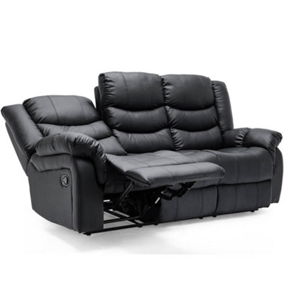 Seattle Manual High Back Bonded Leather Recliner 3 Seater Sofa (Black)