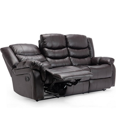 Seattle Manual High Back Bonded Leather Recliner 3 Seater Sofa (Brown)