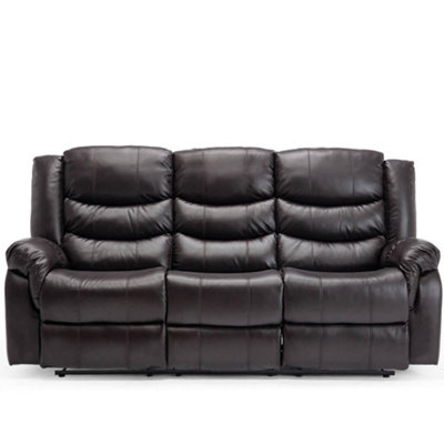 Seattle Manual High Back Bonded Leather Recliner 3 Seater Sofa (Brown)