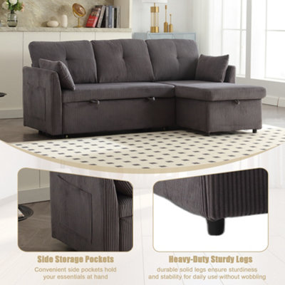 Sectional Sleeper Sofa with Pull Out Bed, L Shape Convertible Couch ...