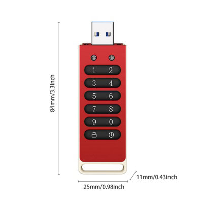 Secure 64GB Encrypted USB Drive with AES-256,USB 3.0,Automatic Lock,and Keypad Protection in Aluminum Shell