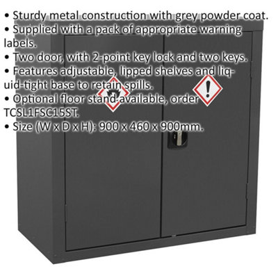 Secure CoSHH Substance Cabinet with Two Doors and 2-Point Lock - 900mm ...