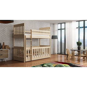 Secure Cris Wooden Bunk Bed with Cot in Pine - Space-Efficient Design (H1710mm W1980mm D980mm)
