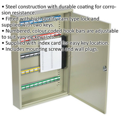 Secure Wall Mounted Locking Key Cabinet Safe for 50 Keys - Durable ...